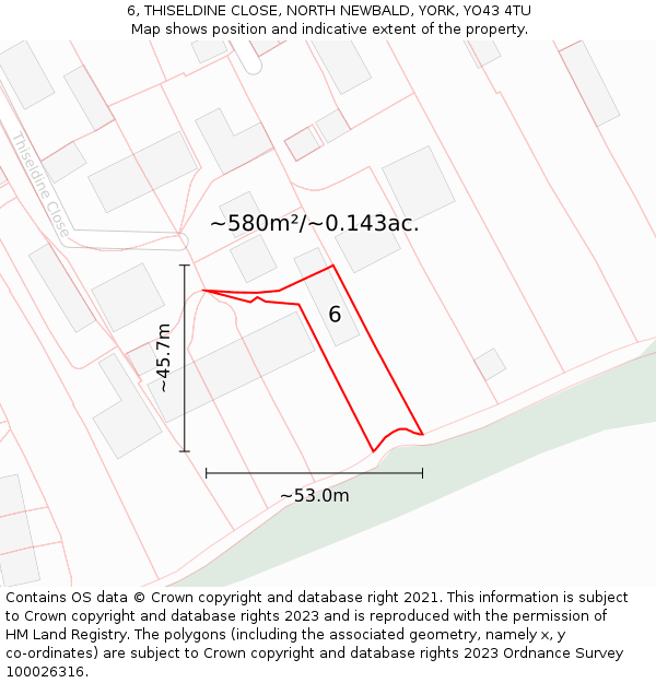 6, THISELDINE CLOSE, NORTH NEWBALD, YORK, YO43 4TU: Plot and title map