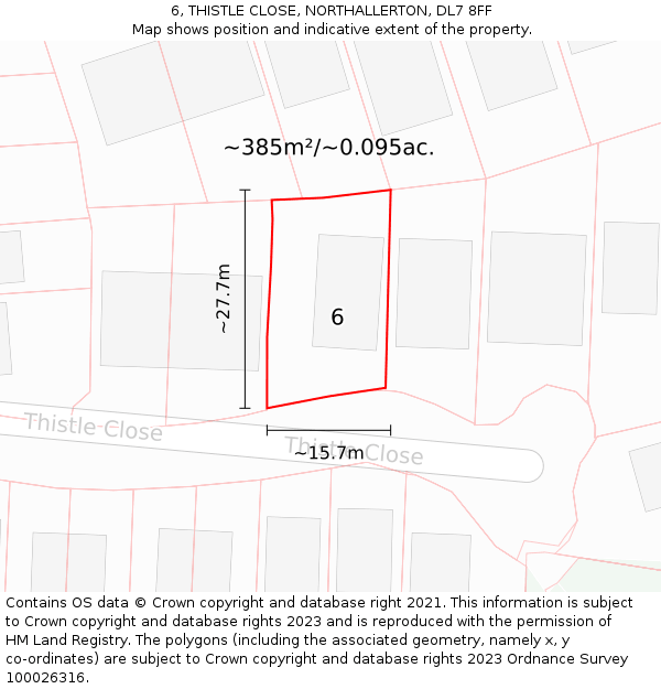 6, THISTLE CLOSE, NORTHALLERTON, DL7 8FF: Plot and title map