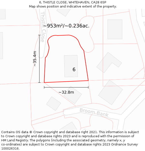6, THISTLE CLOSE, WHITEHAVEN, CA28 6SP: Plot and title map