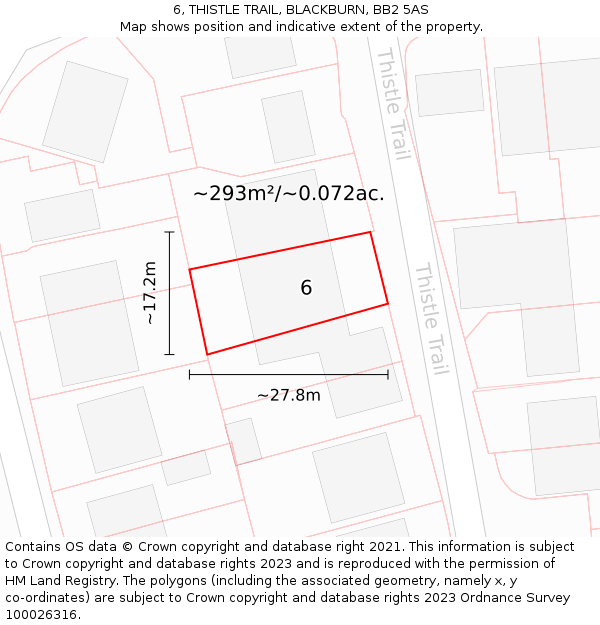 6, THISTLE TRAIL, BLACKBURN, BB2 5AS: Plot and title map