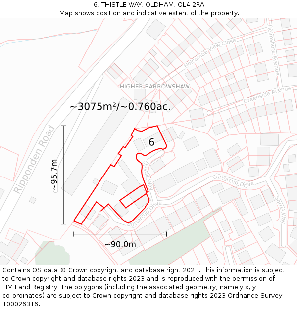 6, THISTLE WAY, OLDHAM, OL4 2RA: Plot and title map