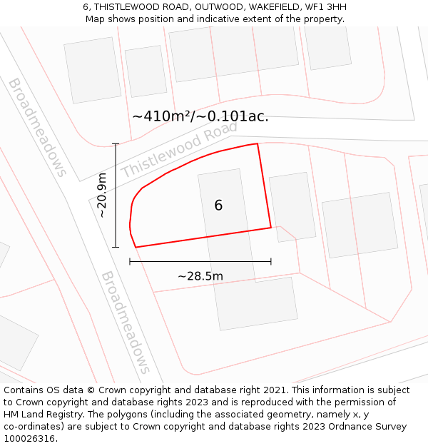 6, THISTLEWOOD ROAD, OUTWOOD, WAKEFIELD, WF1 3HH: Plot and title map