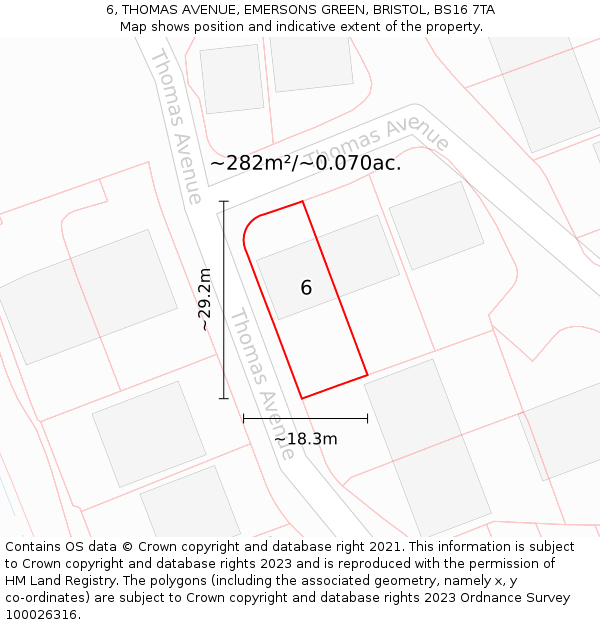 6, THOMAS AVENUE, EMERSONS GREEN, BRISTOL, BS16 7TA: Plot and title map