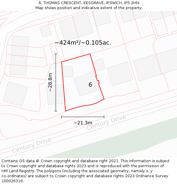 6, THOMAS CRESCENT, KESGRAVE, IPSWICH, IP5 2HN: Plot and title map