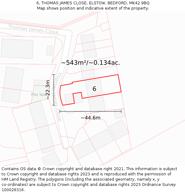 6, THOMAS JAMES CLOSE, ELSTOW, BEDFORD, MK42 9BQ: Plot and title map