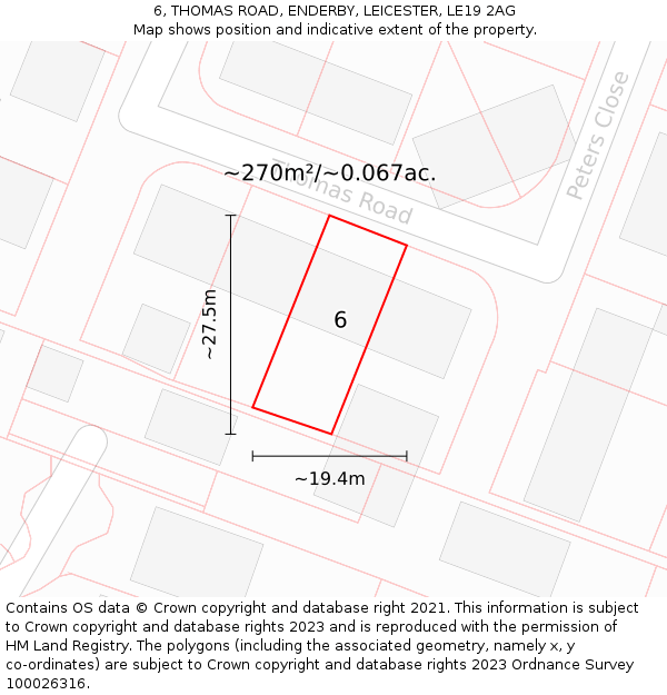 6, THOMAS ROAD, ENDERBY, LEICESTER, LE19 2AG: Plot and title map