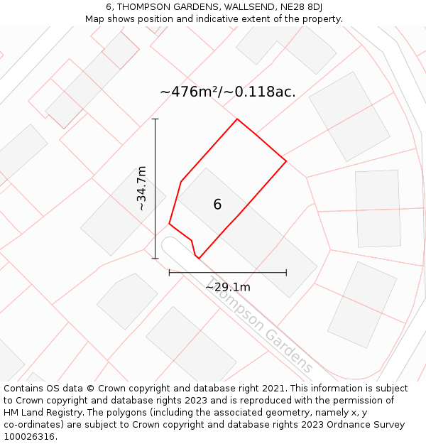 6, THOMPSON GARDENS, WALLSEND, NE28 8DJ: Plot and title map