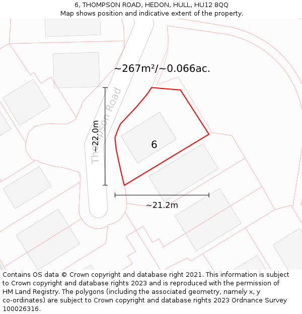 6, THOMPSON ROAD, HEDON, HULL, HU12 8QQ: Plot and title map