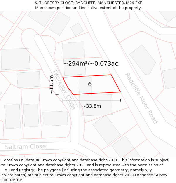 6, THORESBY CLOSE, RADCLIFFE, MANCHESTER, M26 3XE: Plot and title map