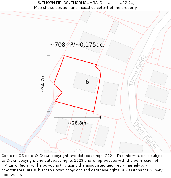 6, THORN FIELDS, THORNGUMBALD, HULL, HU12 9UJ: Plot and title map