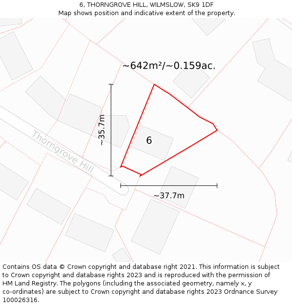 6, THORNGROVE HILL, WILMSLOW, SK9 1DF: Plot and title map