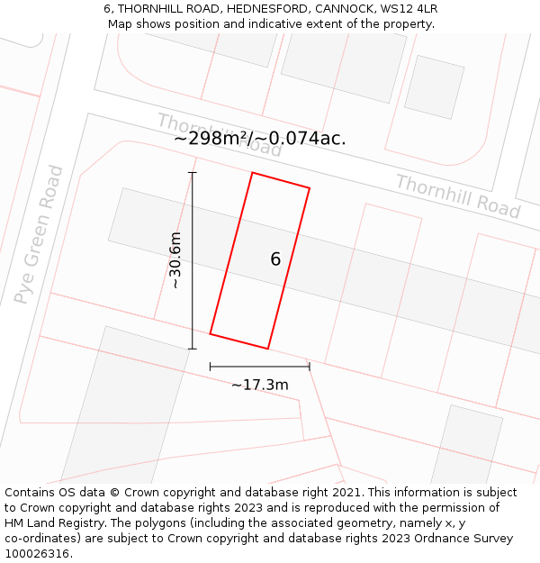 6, THORNHILL ROAD, HEDNESFORD, CANNOCK, WS12 4LR: Plot and title map