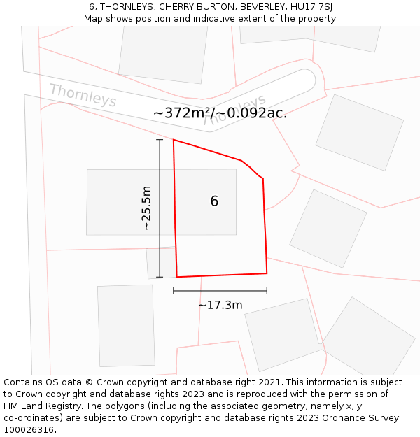 6, THORNLEYS, CHERRY BURTON, BEVERLEY, HU17 7SJ: Plot and title map