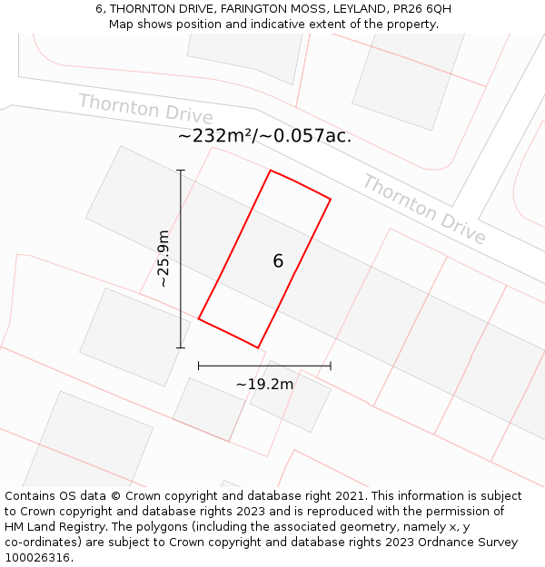 6, THORNTON DRIVE, FARINGTON MOSS, LEYLAND, PR26 6QH: Plot and title map