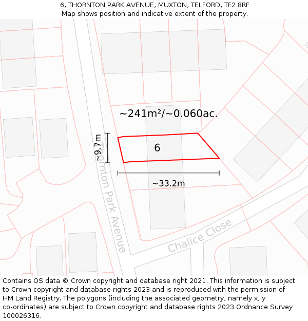 6, THORNTON PARK AVENUE, MUXTON, TELFORD, TF2 8RF: Plot and title map