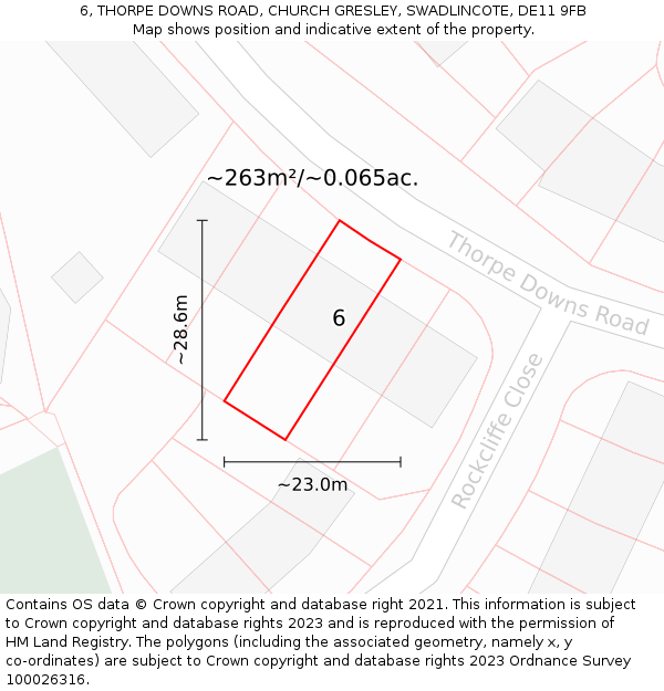 6, THORPE DOWNS ROAD, CHURCH GRESLEY, SWADLINCOTE, DE11 9FB: Plot and title map