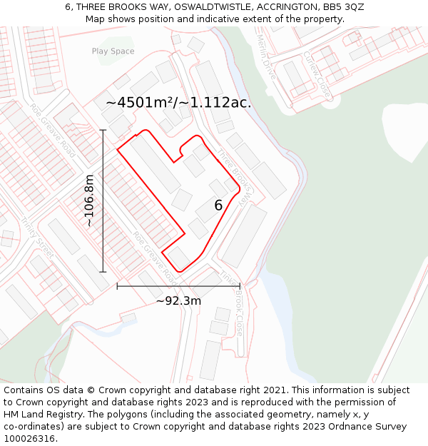 6, THREE BROOKS WAY, OSWALDTWISTLE, ACCRINGTON, BB5 3QZ: Plot and title map