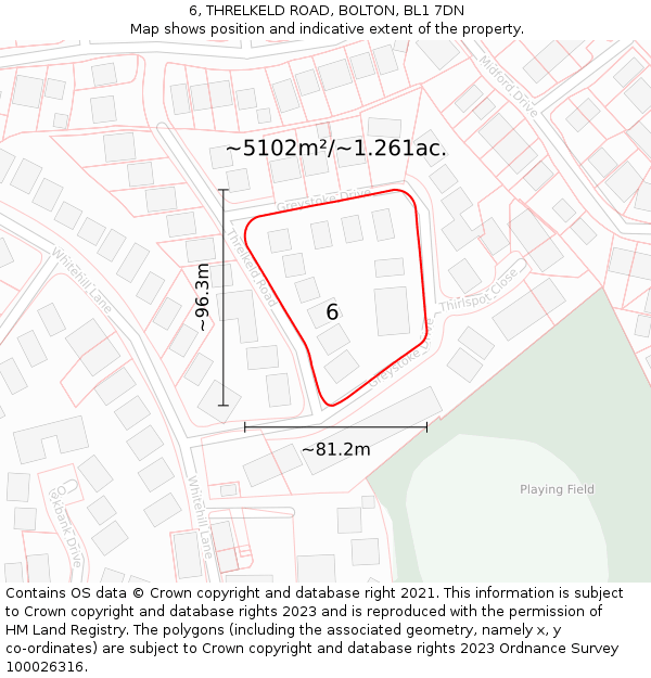 6, THRELKELD ROAD, BOLTON, BL1 7DN: Plot and title map