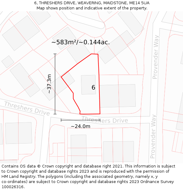 6, THRESHERS DRIVE, WEAVERING, MAIDSTONE, ME14 5UA: Plot and title map