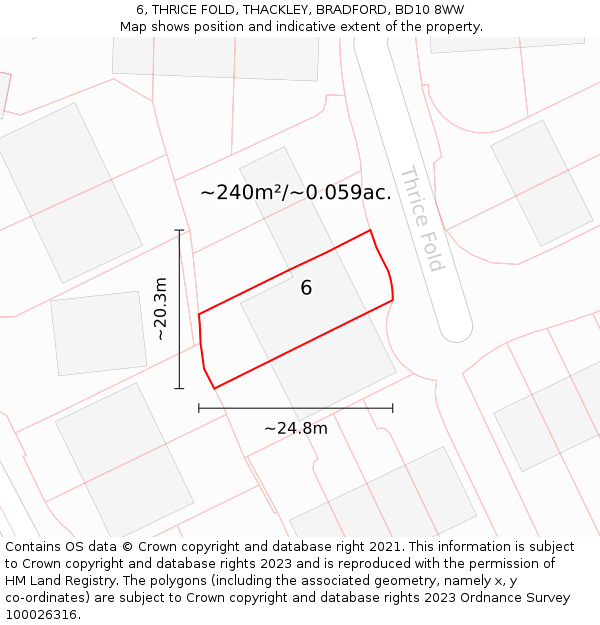 6, THRICE FOLD, THACKLEY, BRADFORD, BD10 8WW: Plot and title map