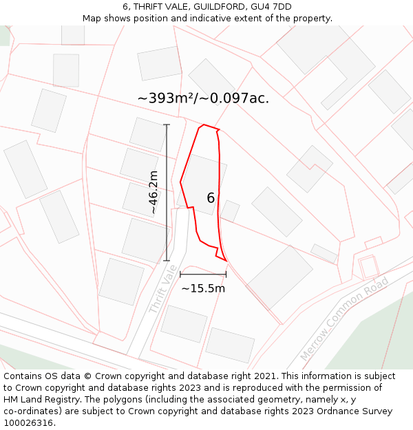 6, THRIFT VALE, GUILDFORD, GU4 7DD: Plot and title map