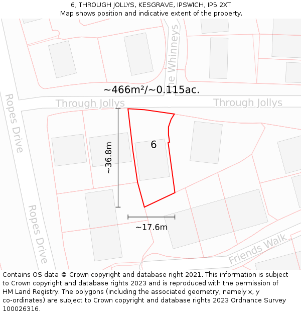 6, THROUGH JOLLYS, KESGRAVE, IPSWICH, IP5 2XT: Plot and title map