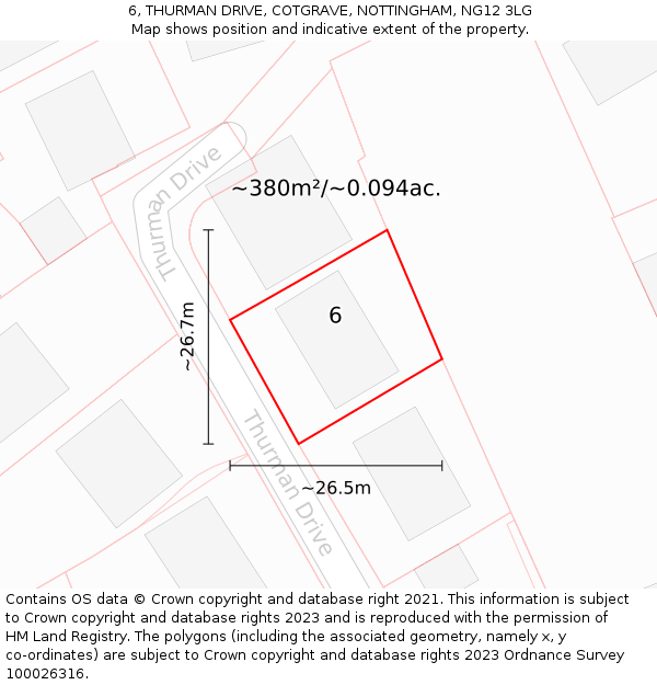 6, THURMAN DRIVE, COTGRAVE, NOTTINGHAM, NG12 3LG: Plot and title map