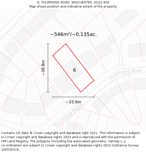 6, THURMOND ROAD, WINCHESTER, SO22 4DE: Plot and title map