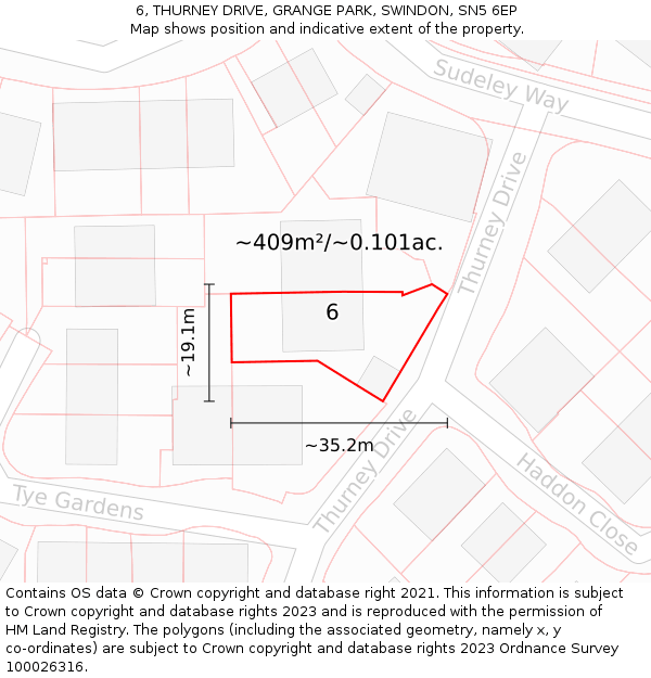 6, THURNEY DRIVE, GRANGE PARK, SWINDON, SN5 6EP: Plot and title map