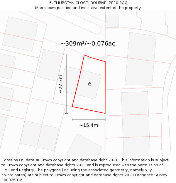 6, THURSTAN CLOSE, BOURNE, PE10 9QQ: Plot and title map