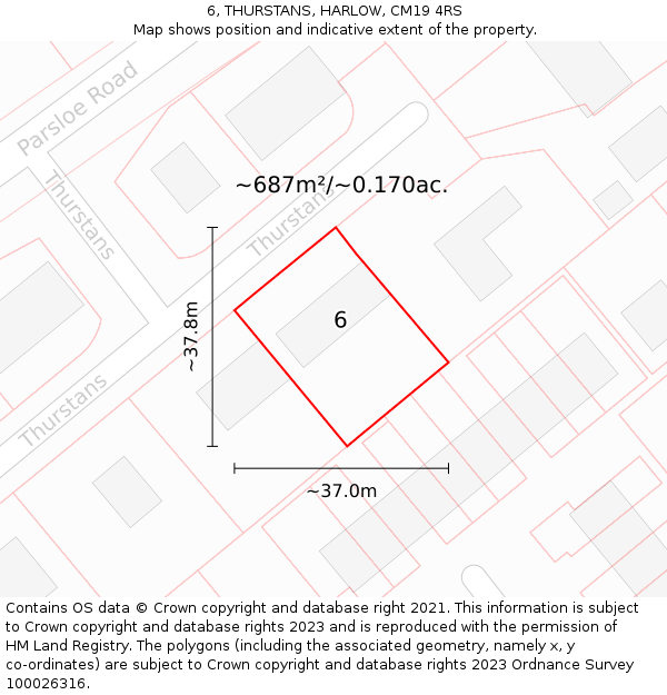 6, THURSTANS, HARLOW, CM19 4RS: Plot and title map