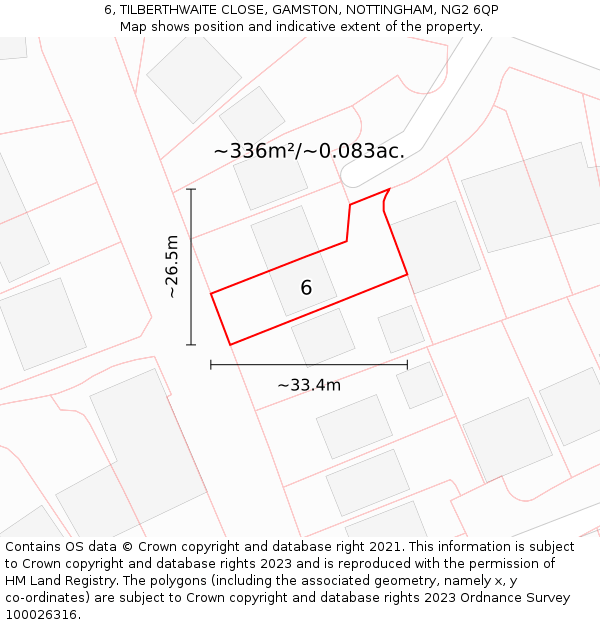 6, TILBERTHWAITE CLOSE, GAMSTON, NOTTINGHAM, NG2 6QP: Plot and title map