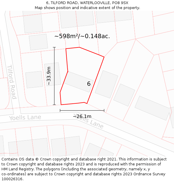 6, TILFORD ROAD, WATERLOOVILLE, PO8 9SX: Plot and title map