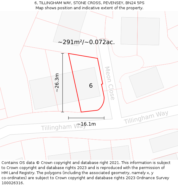 6, TILLINGHAM WAY, STONE CROSS, PEVENSEY, BN24 5PS: Plot and title map