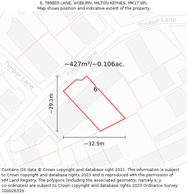 6, TIMBER LANE, WOBURN, MILTON KEYNES, MK17 9PL: Plot and title map