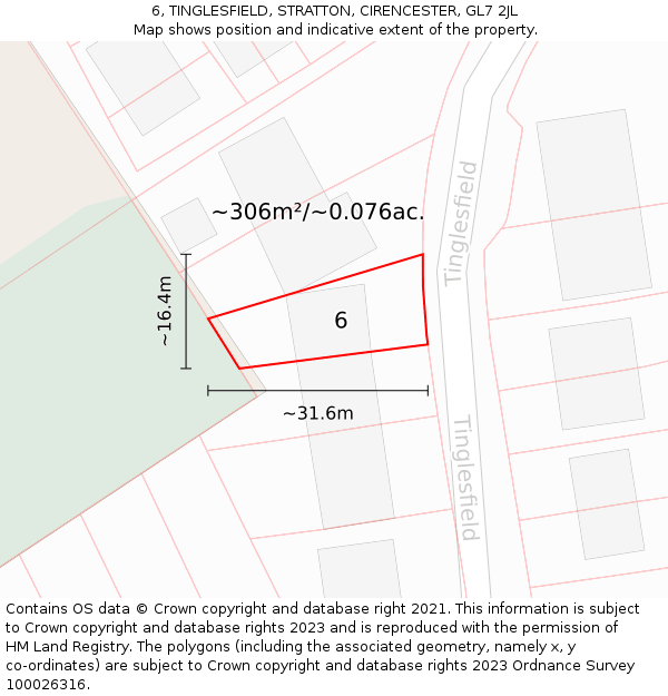 6, TINGLESFIELD, STRATTON, CIRENCESTER, GL7 2JL: Plot and title map