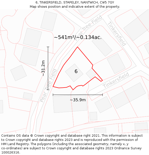 6, TINKERSFIELD, STAPELEY, NANTWICH, CW5 7GY: Plot and title map