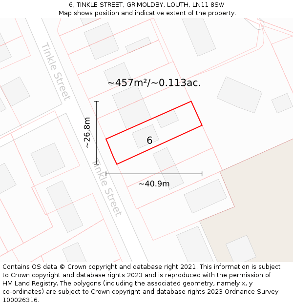 6, TINKLE STREET, GRIMOLDBY, LOUTH, LN11 8SW: Plot and title map