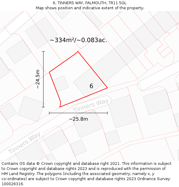 6, TINNERS WAY, FALMOUTH, TR11 5GL: Plot and title map