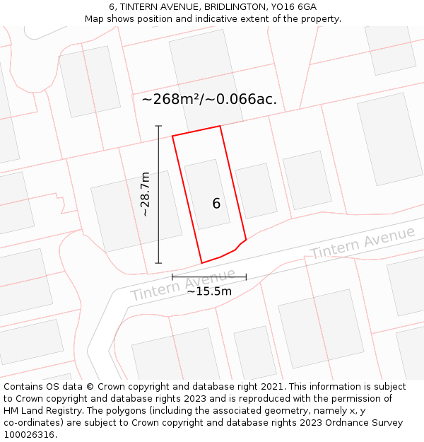 6, TINTERN AVENUE, BRIDLINGTON, YO16 6GA: Plot and title map