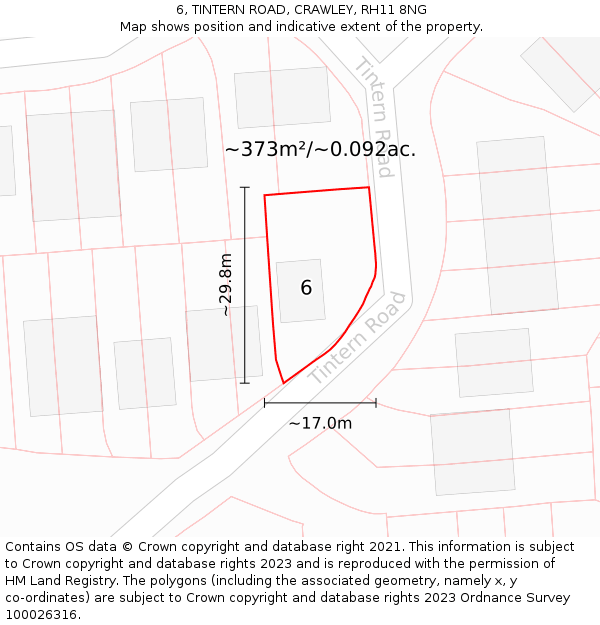 6, TINTERN ROAD, CRAWLEY, RH11 8NG: Plot and title map