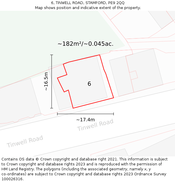 6, TINWELL ROAD, STAMFORD, PE9 2QQ: Plot and title map