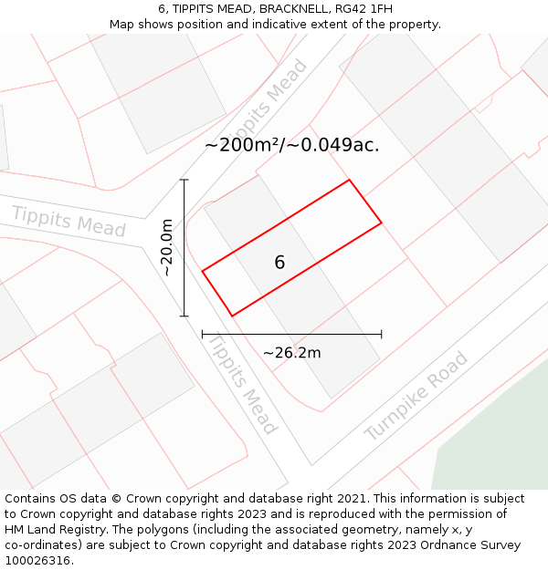6, TIPPITS MEAD, BRACKNELL, RG42 1FH: Plot and title map