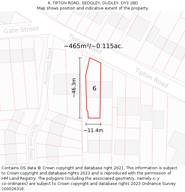 6, TIPTON ROAD, SEDGLEY, DUDLEY, DY3 1BD: Plot and title map