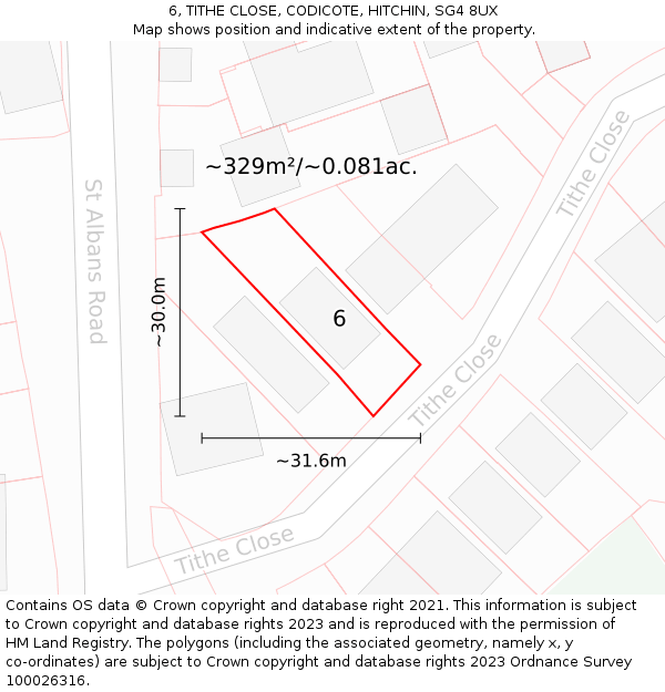 6, TITHE CLOSE, CODICOTE, HITCHIN, SG4 8UX: Plot and title map