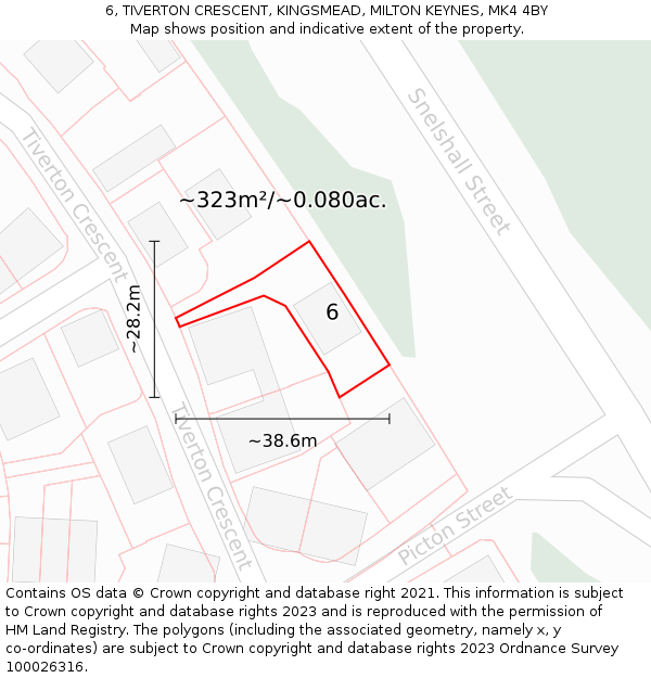 6, TIVERTON CRESCENT, KINGSMEAD, MILTON KEYNES, MK4 4BY: Plot and title map