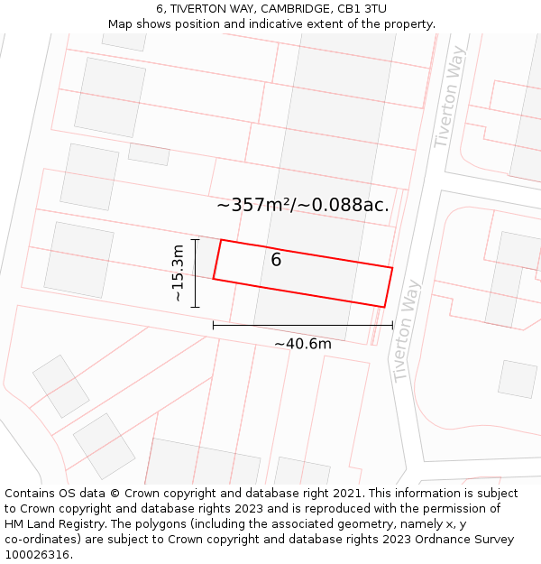 6, TIVERTON WAY, CAMBRIDGE, CB1 3TU: Plot and title map