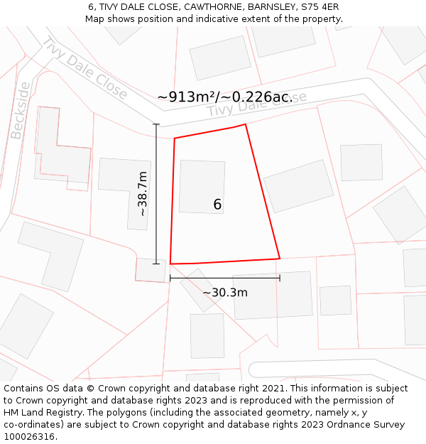 6, TIVY DALE CLOSE, CAWTHORNE, BARNSLEY, S75 4ER: Plot and title map