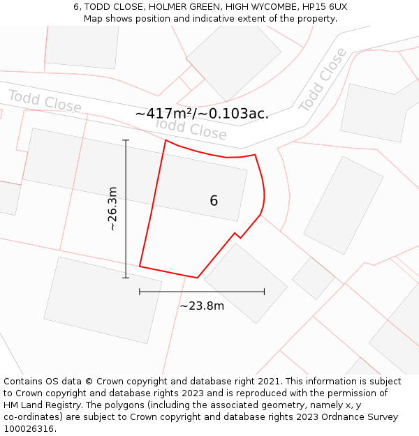 6, TODD CLOSE, HOLMER GREEN, HIGH WYCOMBE, HP15 6UX: Plot and title map