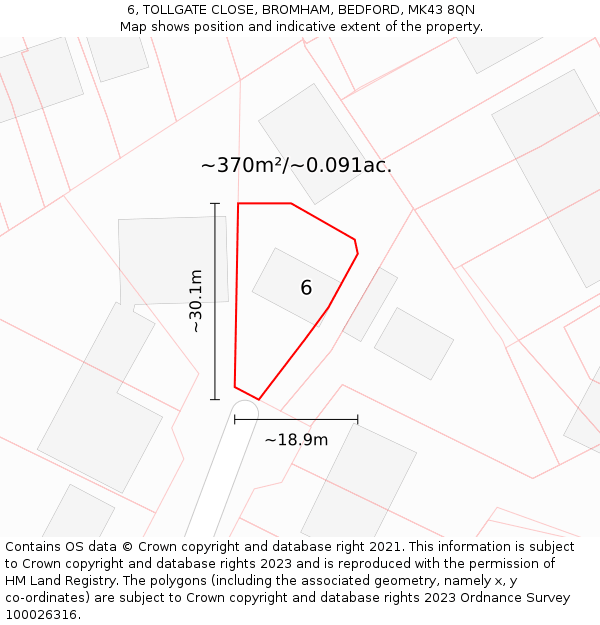 6, TOLLGATE CLOSE, BROMHAM, BEDFORD, MK43 8QN: Plot and title map